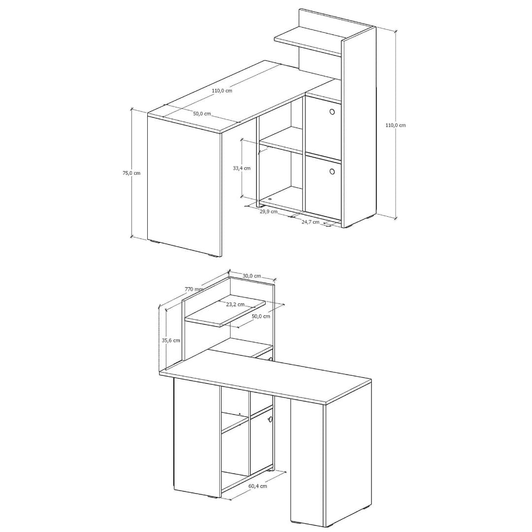 სამეცადინო/კომპიუტერის მაგიდა თაროებით და სათავსოებით Nuvo IS0642