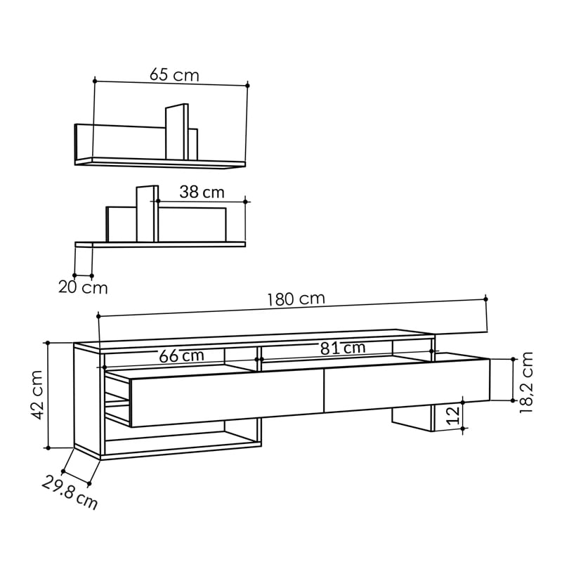ტელევიზორის მაგიდა თაროებით Nuvo IS0814