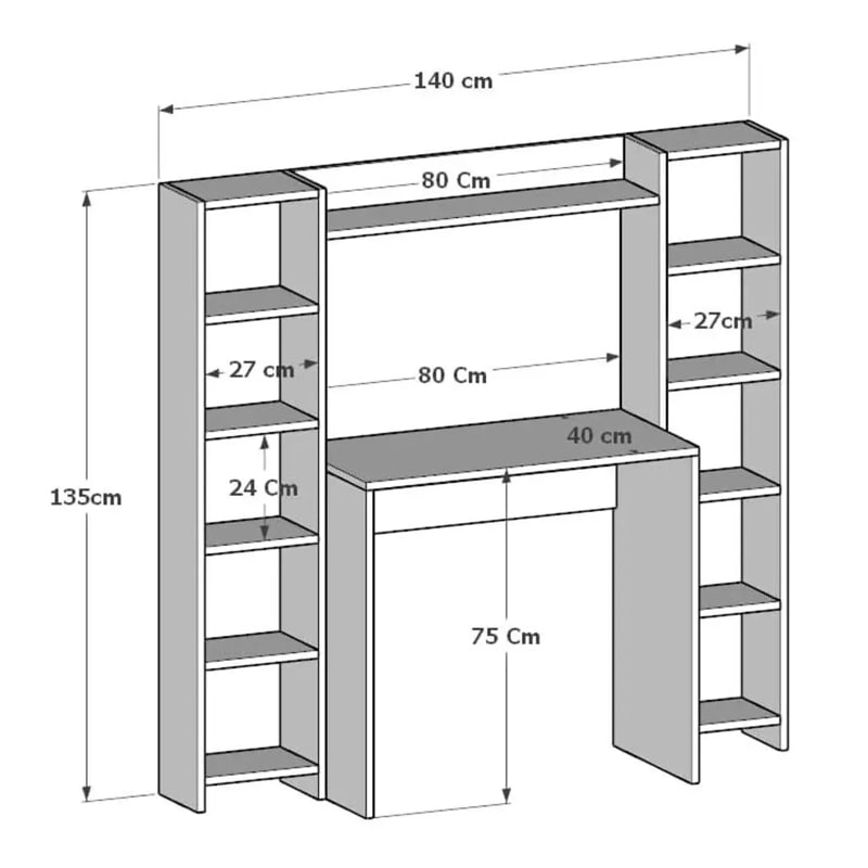 საოფისე და სამეცადინო მაგიდა თაროებით Nuvo IS0683