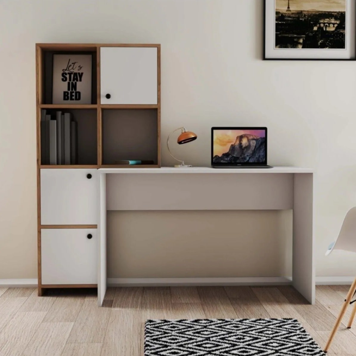 სამეცადინო/კომპიუტერის მაგიდა თაროებით და სათავსოებით Nuvo IS0639