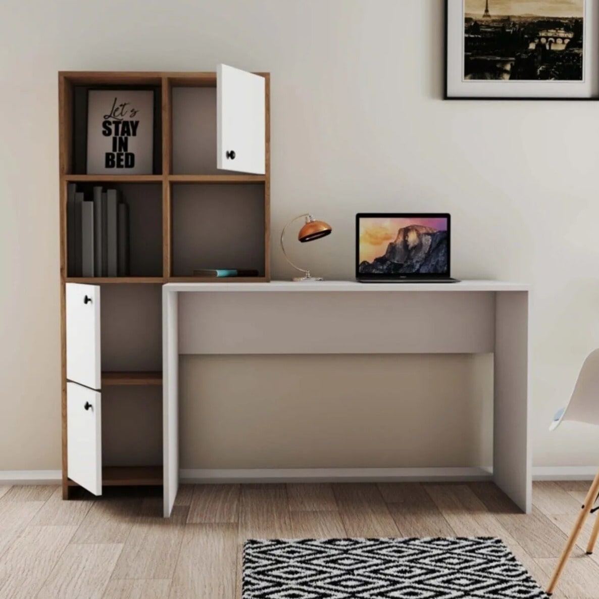 სამეცადინო/კომპიუტერის მაგიდა თაროებით და სათავსოებით Nuvo IS0639