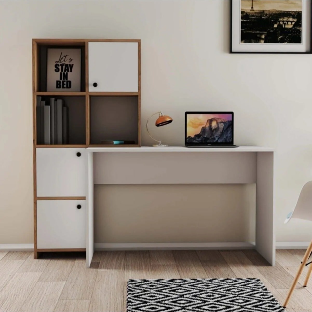 სამეცადინო/კომპიუტერის მაგიდა თაროებით და სათავსოებით Nuvo IS0639