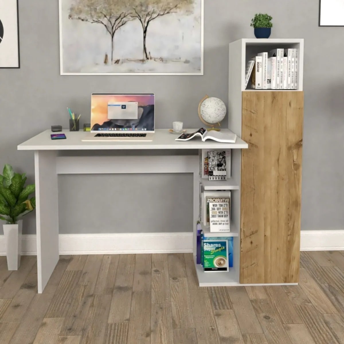 სამეცადინო/კომპიუტერის მაგიდა თაროებით და სათავსოებით Nuvo IS0637