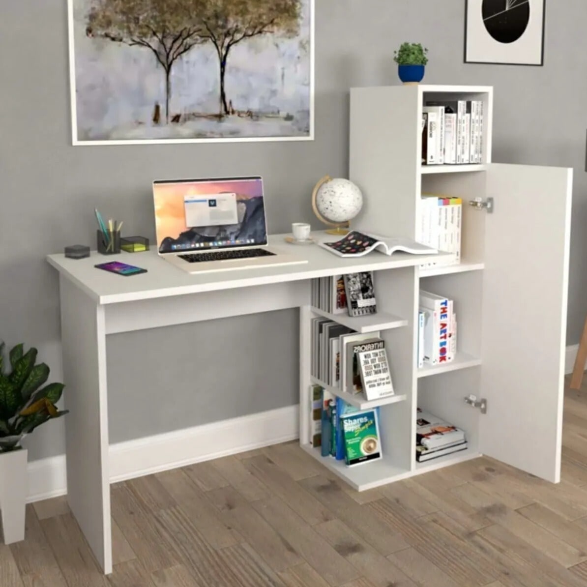 სამეცადინო/კომპიუტერის მაგიდა თაროებით და სათავსოებით Nuvo IS0636