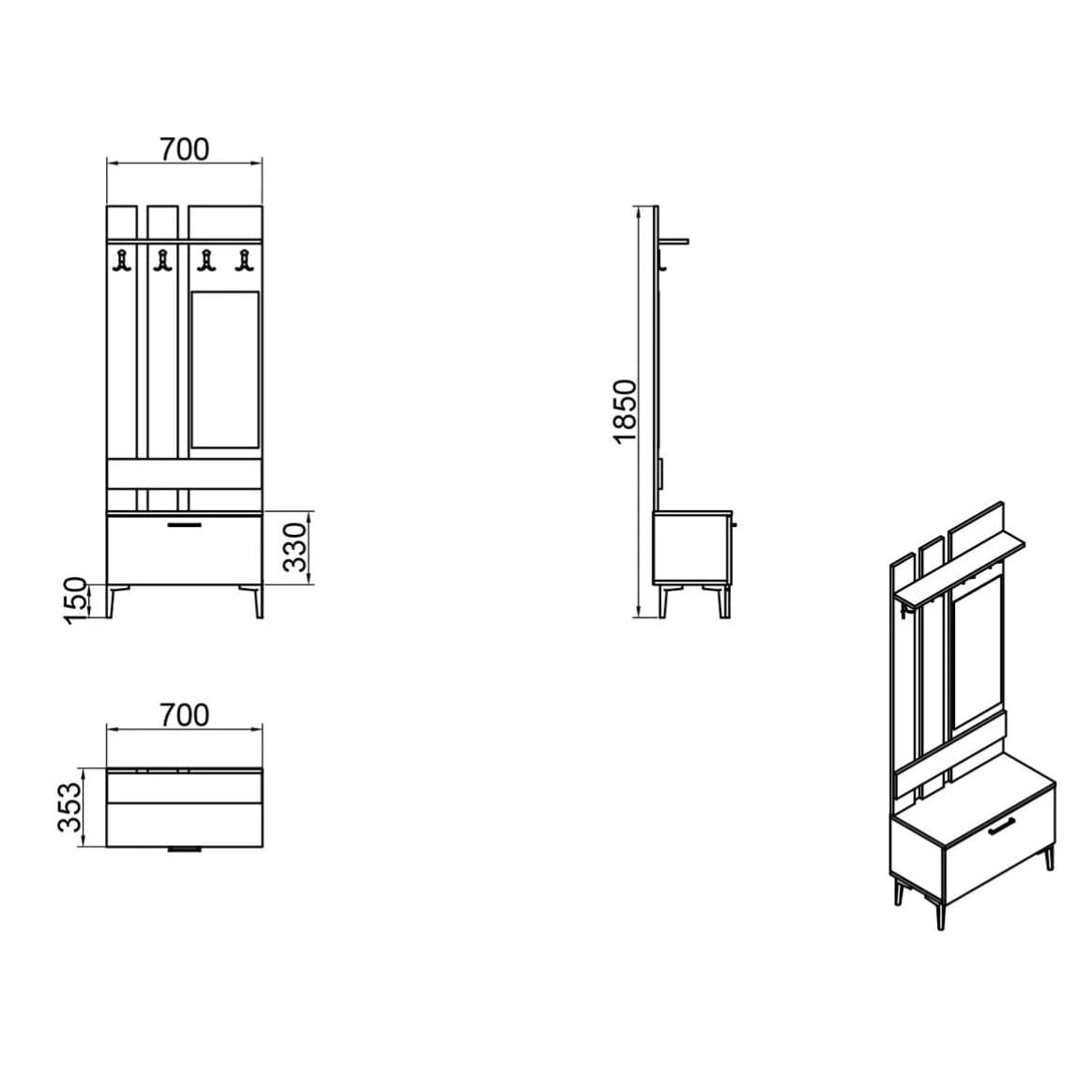 შემოსასვლელის კარადა სარკით Nuvo IS10114