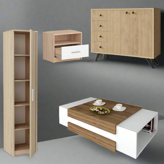 ავეჯის ოთხეული (კომოდი, ტუმბო, კარადა და ჟურნალების მაგიდა) Nuvo SET IS0155IS0125IS10340IS0193