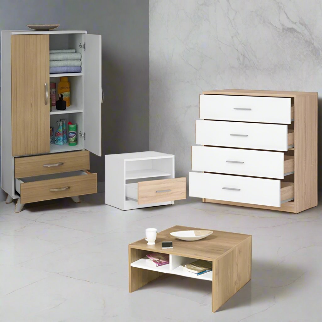 ავეჯის ოთხეული (კომოდი, ტუმბო, სააბაზანოს კარადა და ჟურნალების მაგიდა) Nuvo SET IS0141IS0125IS10090IS10017